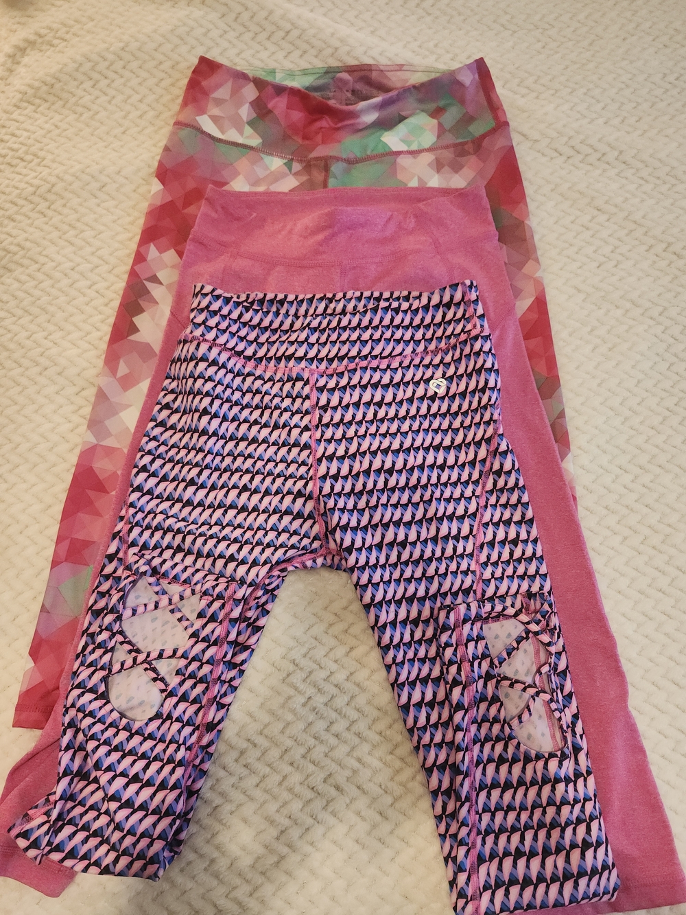3 Pairs Womens Pink/purple Multicolor Geometric 3/4 Length Active Leggings
